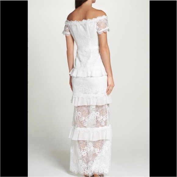 Foxiedox sz small formal dress, lace dress summer dress, white gown off shoulder - Picture 2 of 8